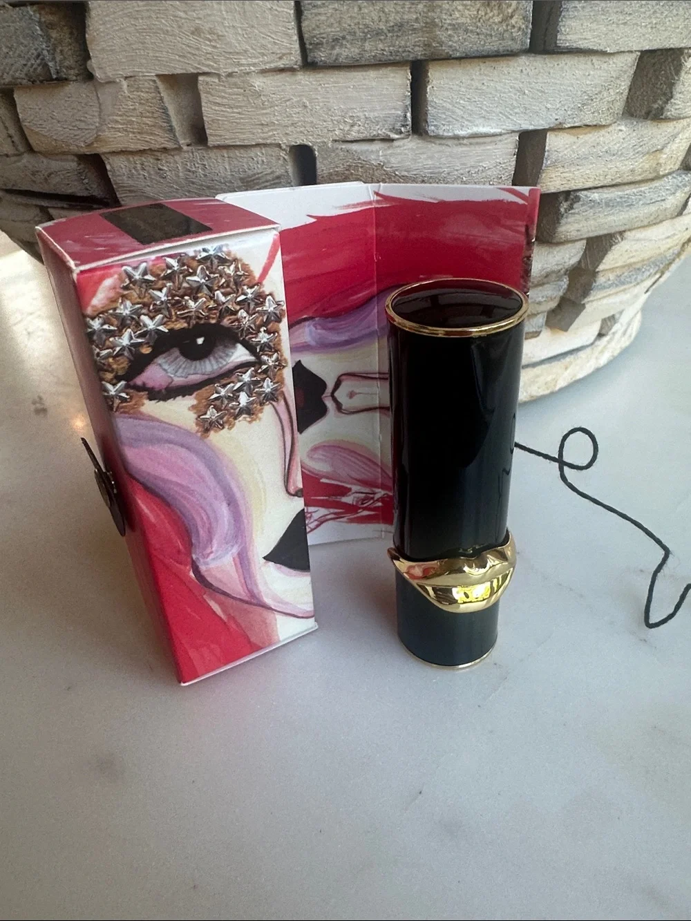 Pat McGrath Black & Gold Lipstick with Pink Illustrated Sleeve